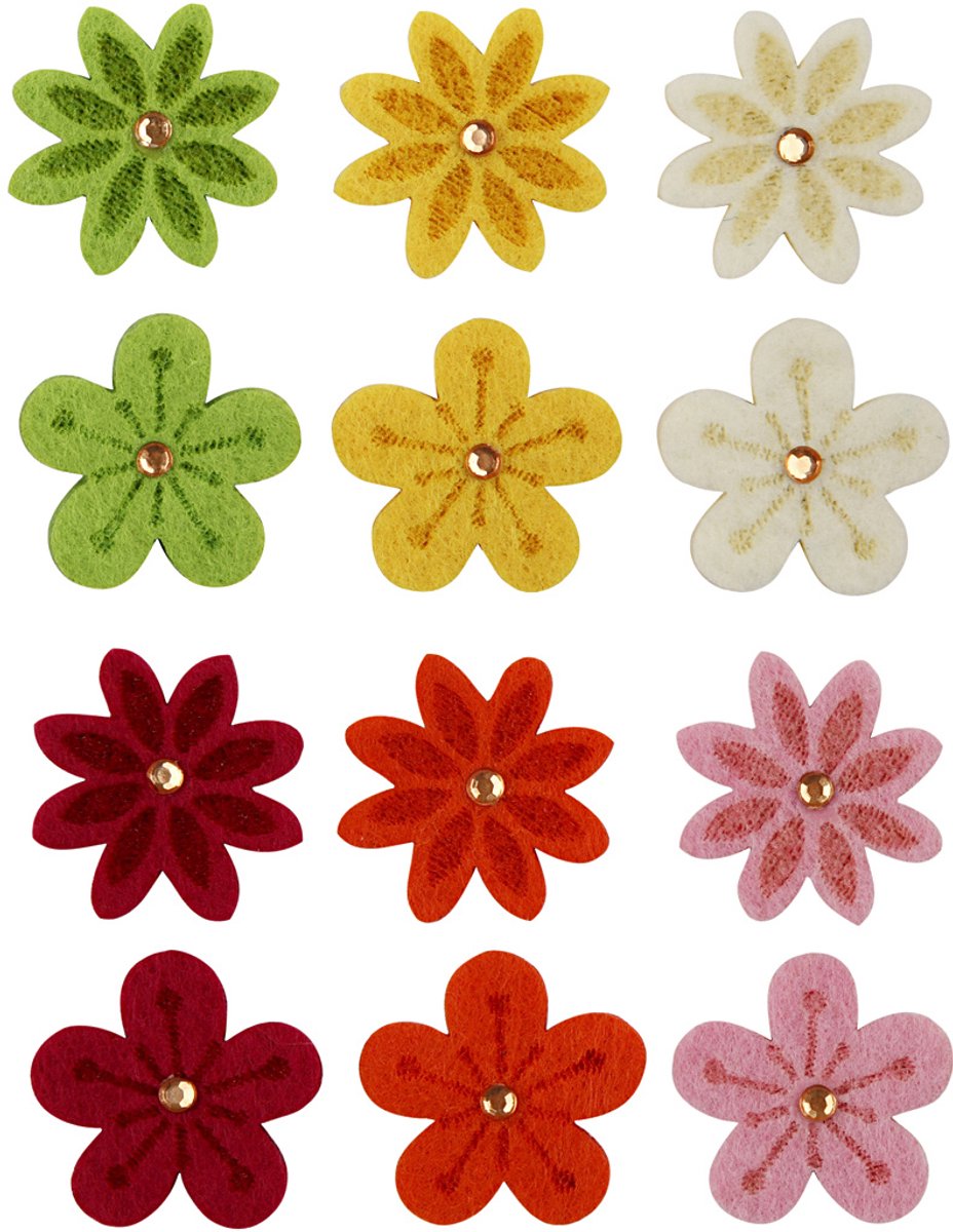 Creativ company fleurs en feutre avec strass, d 30 mm, épaisseur 2,5 mm, 120 pièces 1 boîte