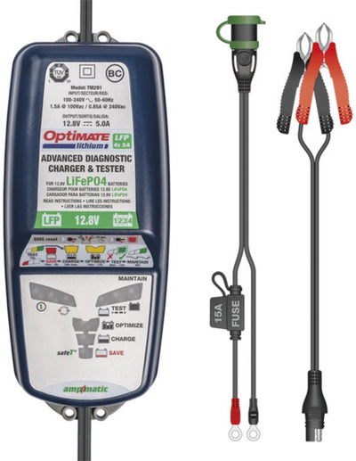Optimate Lithium 4S 6A 12,8 V LifePO4 Chargeur de batterie – Chargeur automatique en 10 étapes avec technologie Ampmatic – Résistant aux intempéries – pour moto, voiture, VTT, bateau