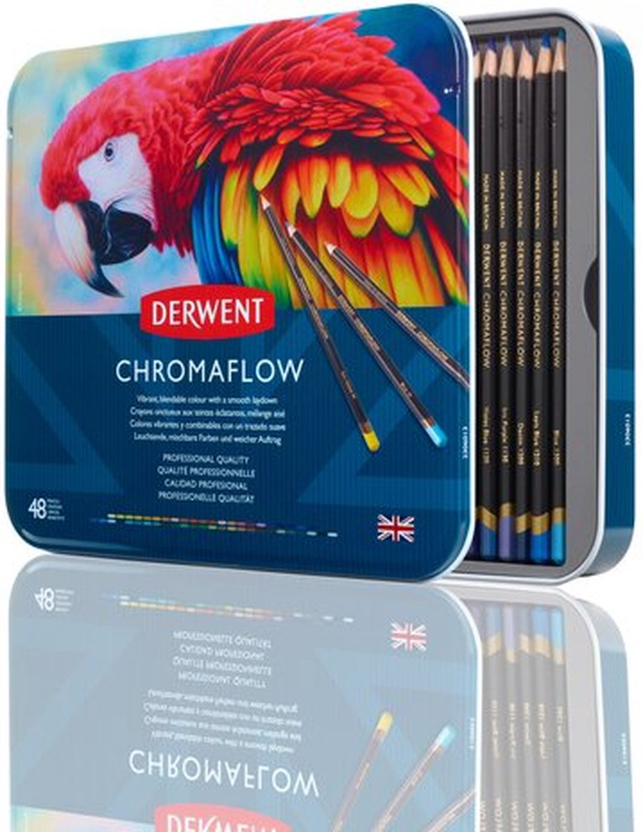 Crayons de couleur Derwent Chromaflow - assortiment en boîte métallique - 3,5 mm - 48 pièces