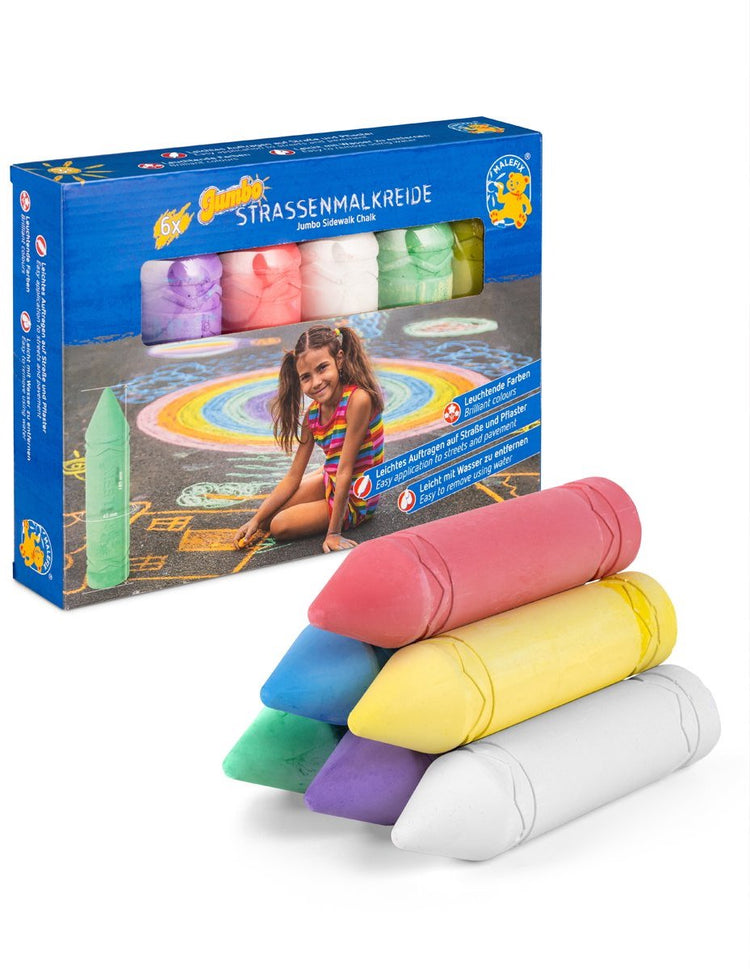 Pustefix craie de trottoir jumbo - 6 pièces - donne de la couleur au monde - 3 ans