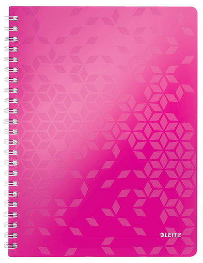 Carnet A4 à reliure spirale Leitz wow - 80 feuilles - ligné - certifié FSC - rose