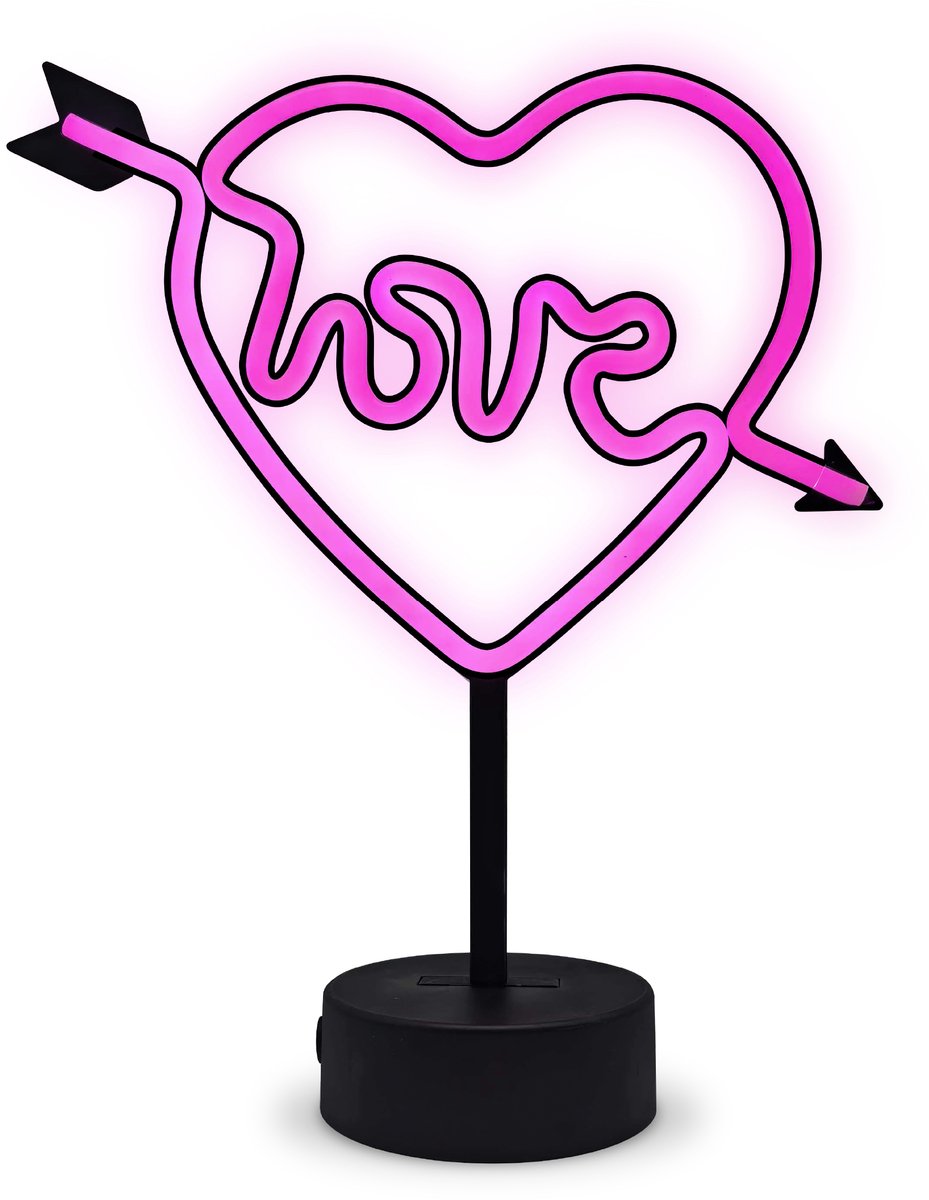 Partyfunlights - Lampe d'amour néon LED - forme coeur - rose - sur USB et piles