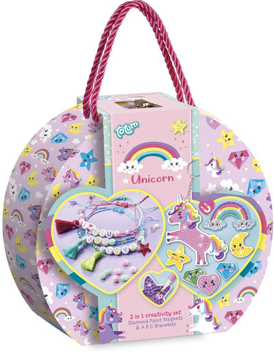 Totum Licorne Craft Case 2 en 1 pour fabriquer des bracelets à lettres et des aimants à peinture diamant - Ensemble de bricolage de 250 pièces, jouets pour filles à partir de 5 ans, astuce cadeau artisanal
