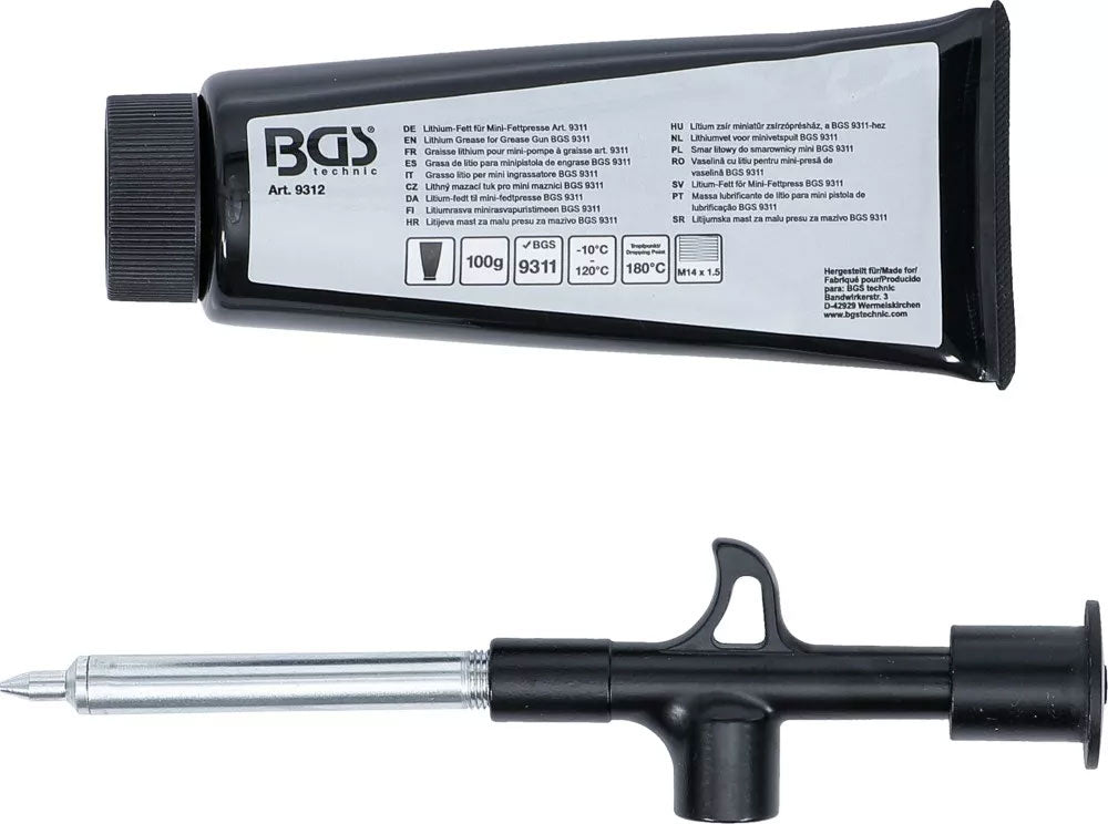 Mini pistolet graisseur Bgs technic avec graisse au lithium tube de 100 g