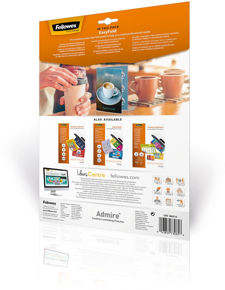 Pochettes de plastification Fellowes admire easyfold - a4 - 160 microns - 25 pièces