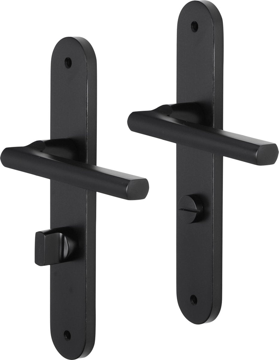 Poignée de porte Impresso - redhill - pour l'intérieur - bouclier de porte ovale avec vis et serrure de toilette - aluminium noir - 2 pièces
