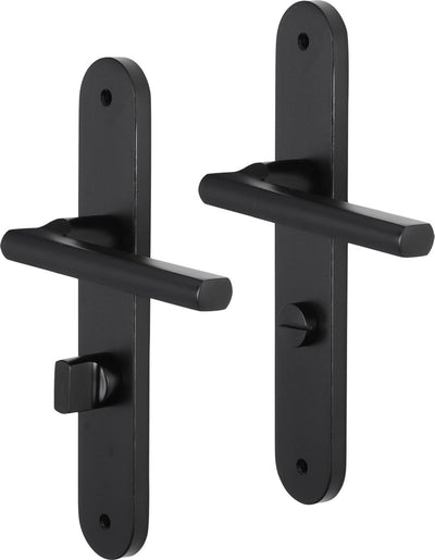 Poignée de porte Impresso - redhill - pour l'intérieur - bouclier de porte ovale avec vis et serrure de toilette - aluminium noir - 2 pièces
