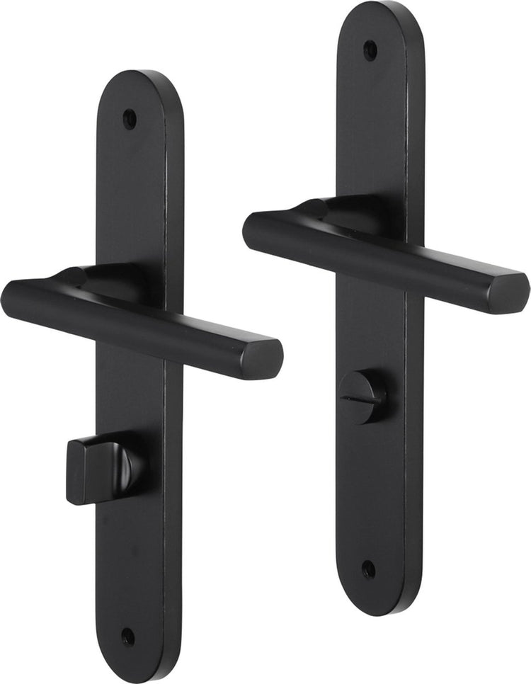 Poignée de porte Impresso - redhill - pour l'intérieur - bouclier de porte ovale avec vis et serrure de toilette - aluminium noir - 2 pièces