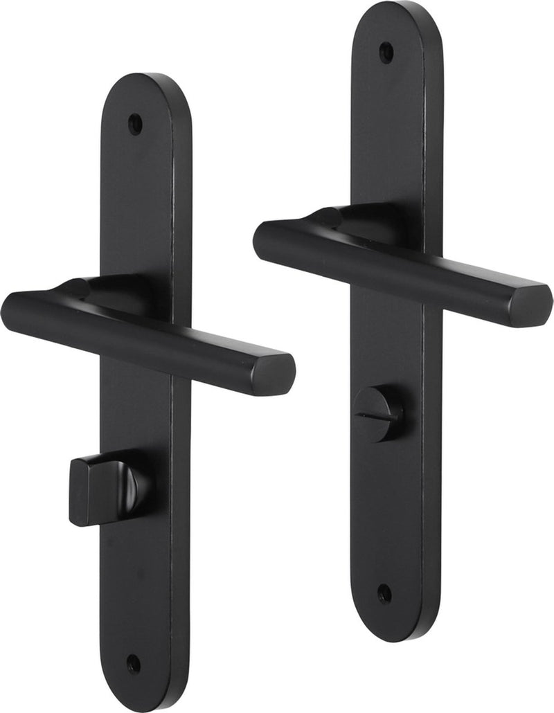 Poignée de porte Impresso - redhill - pour l'intérieur - bouclier de porte ovale avec vis et serrure de toilette - aluminium noir - 2 pièces