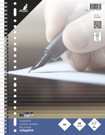 Bloc-notes Kangaro - a4 - avec ligne - 60 grammes - spirale - 23 trous - 5 pièces - bloc-notes - k-5544-5