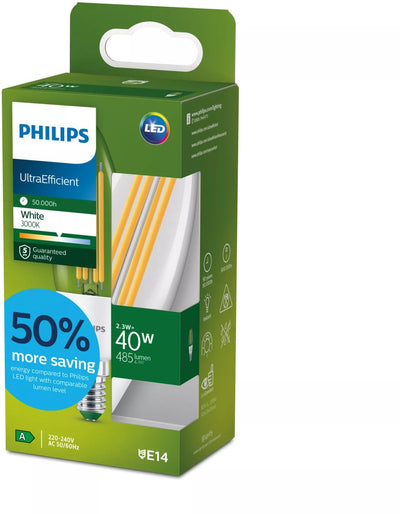 Philips LED Lampe bougie LED ultra efficace Philips transparente - 40 W - E14 - lumière blanche