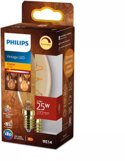 Philips LED philips vintage LED - lampe dimmable - 25w - lumière blanc très chaud : 2200k - culot E14 - verre ambré - lampe bougie