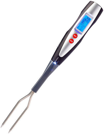 Fourchette à rôtir et à griller Westmark avec thermomètre, avec écran LED et lampe de poche, longueur : 38,5 cm, acier inoxydable plastique silicone, argent noir rouge, 15042280