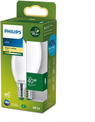 Philips LED philips ultra efficient LED - lampe bougie - mat - 40w - culot E14 - lumière blanc chaud dimmable - classe énergétique a