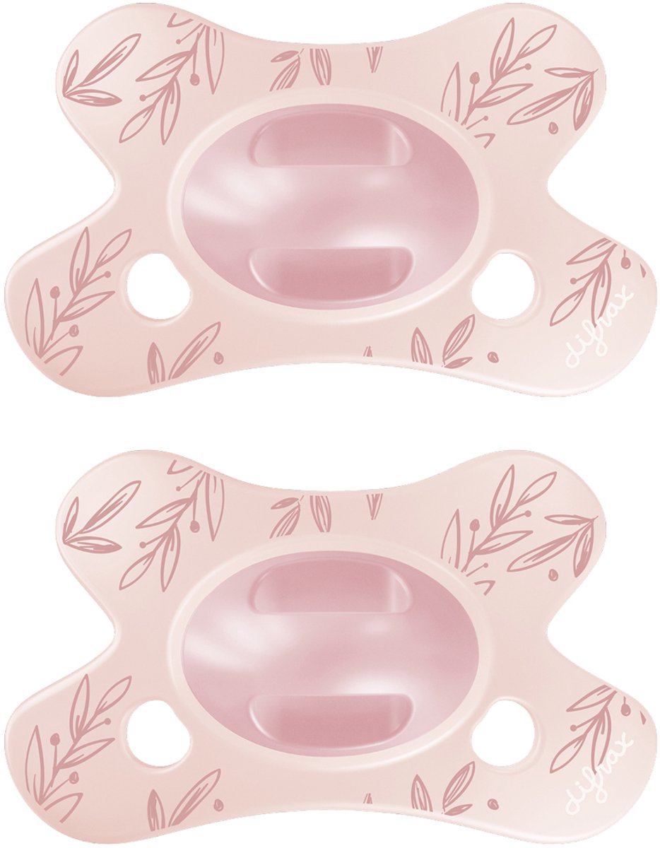 Sucette naturelle Difrax - 0 à 6 mois - feuilles - rose clair - 2 pièces