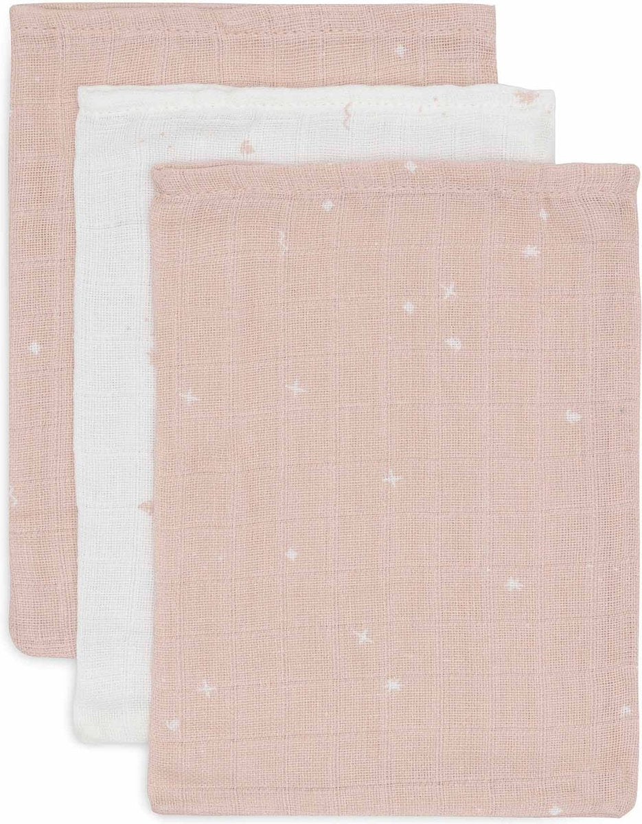Jollein - gant de toilette hydrophile pour bébé - coton - 3 pièces - rose sauvage scintillante - gant de toilette pour bébé, débarbouillettes hydrophiles -15x20cm