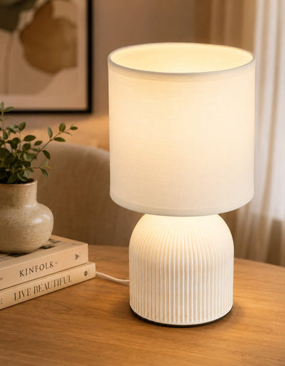 Briloner ino - lampe de table chambre - avec abat-jour en tissu base en céramique - lampe de chevet - lampe de table - ø15cm x 28 cm - blanc