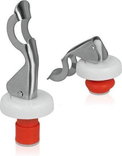 Metaltex - 2 x bouchon de bouteille - avec décapsuleur - acier inoxydable - rouge - diamètre 2 cm - 2 pièces