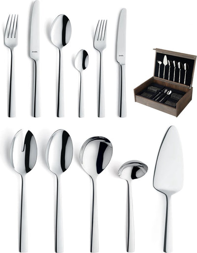 Amefa moderno - Ménagère de 78 pièces - pour 12 personnes - brillant - couleur argent - dans un luxueux coffret en bois