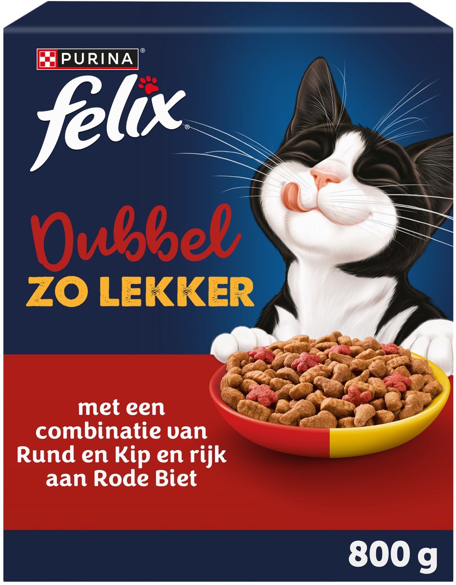 Felix deux fois plus savoureux - nourriture sèche pour chats - poulet et bœuf - 5 x 800g