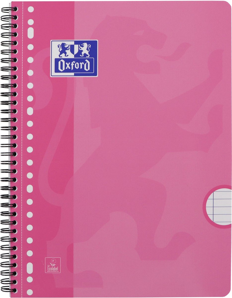 Bloc de cours pour école d'Oxford - a4+ - 23 trous - ligne - 80 feuilles - rose
