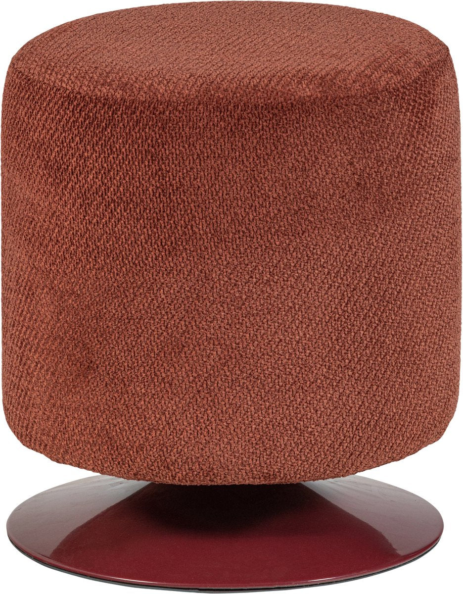 Pouf Woood islen avec piètement pivotant - bouclé - rouge bordeaux - 47x39x39