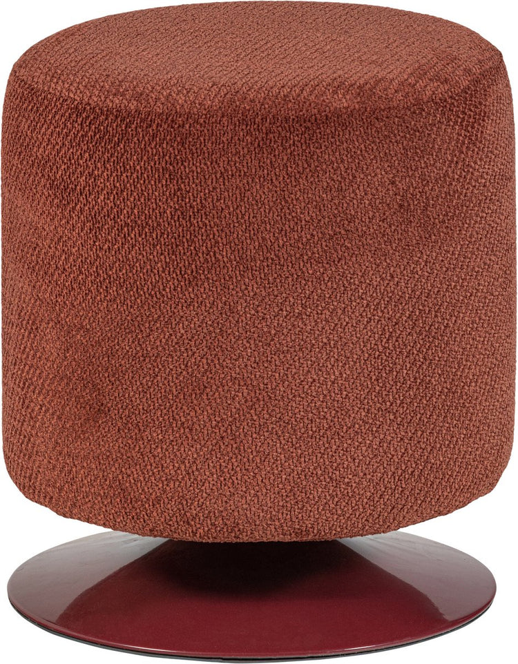Pouf Woood islen avec piètement pivotant - bouclé - rouge bordeaux - 47x39x39