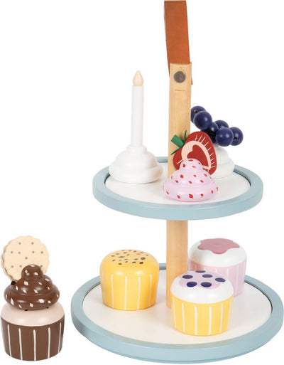 Playettes en bois de petit pied etagere avec cupcakes, 13dlg.