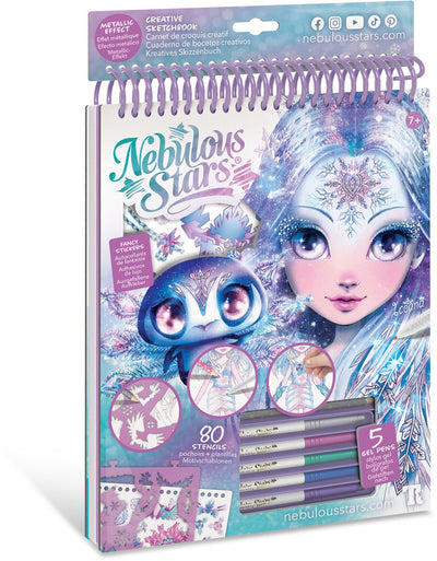 Étoiles nébuleuses - carnet de croquis créatif glace et paillettes avec stylos gel - dessin et coloriage