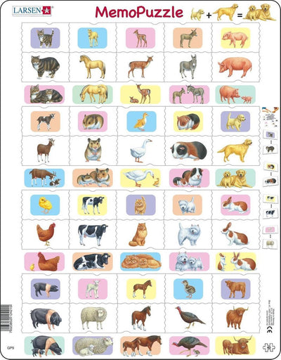 Larsen parents et bébés - puzzle - animaux - jeunes animaux - puzzle éducatif pour enfants - 40 pièces - fabriqué en Norvège - pièces extra épaisses de 2,5 mm - plateau avec bord fixe