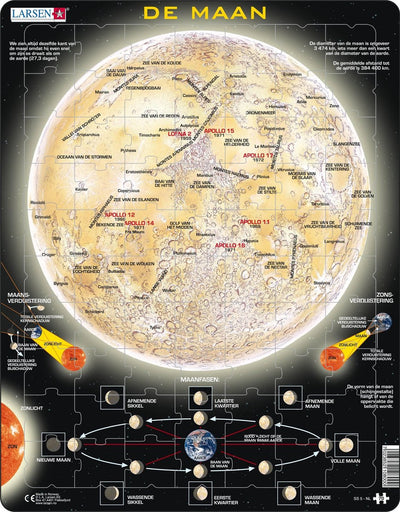 Larsen la lune – puzzle – science spatiale – lune – puzzle éducatif pour enfants – 70 pièces – fabriqué en Norvège – pièces extra épaisses de 2,5 mm – plateau avec bord fixe