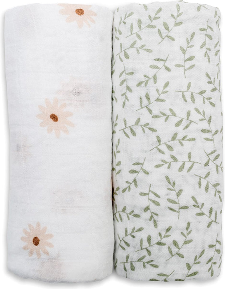 Lulujo - tissu hydrophile - emmaillotage - coton - 100x100 cm - paquet de 2 - marguerites verdure