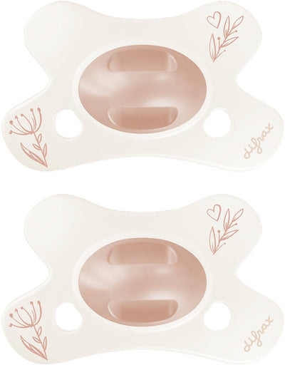 Sucette naturelle Difrax - 0 à 6 mois - coeur - imprimé coeur rose - 2 pièces