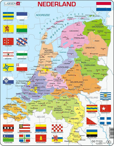 Selecta Larsen Pluzzle Carte Nederland avec les provinces et les drapeaux, 48e.
