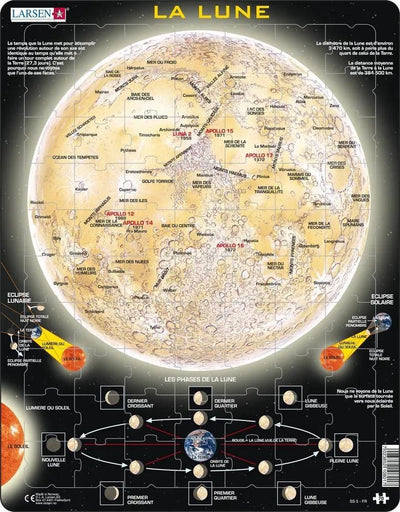 Larsen la lune – puzzle – espace – lune et astronomie – puzzle éducatif pour enfants – 70 pièces – fabriqué en norvège – pièces extra épaisses de 2,5 mm – plateau avec plaque fixe