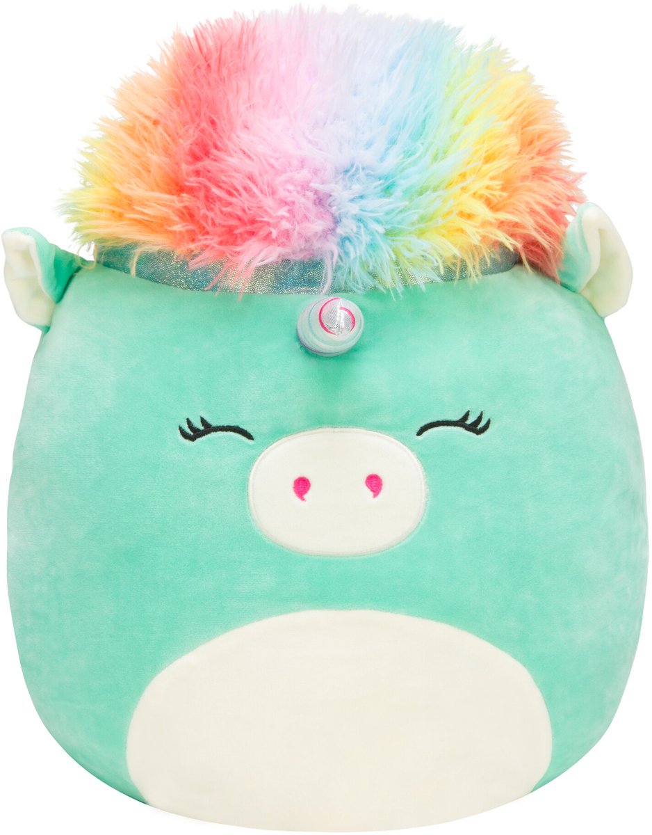 Squishmallows - grande peluche licorne turquoise de 35 cm avec cheveux arc-en-ciel