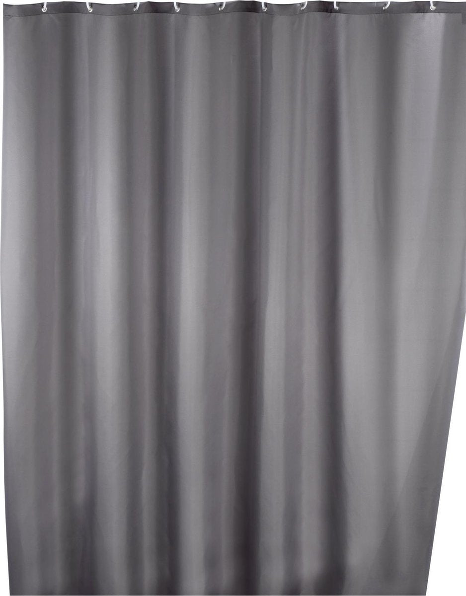 Wenko rideau de douche antifongique gris 180x200cm polyester - avec anneaux de suspension - imperméable - lavable - séchage rapide