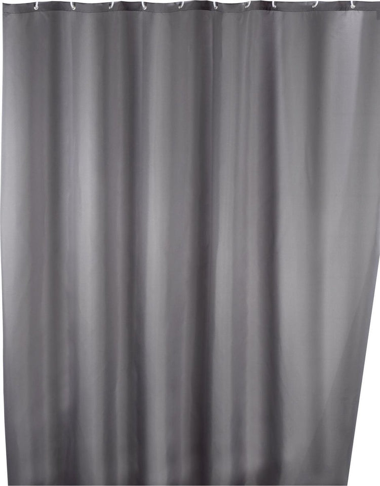 Wenko rideau de douche antifongique gris 180x200cm polyester - avec anneaux de suspension - imperméable - lavable - séchage rapide