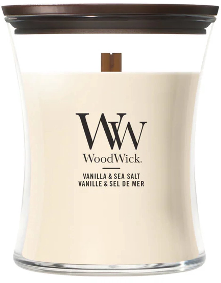 Bougie parfumée moyenne Woodwick Hourglass - Vanille Sel Marin - 60 heures de combustion