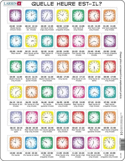 Larsen apprendre l'heure – puzzle – montre – lecture de l'heure – puzzle éducatif pour enfants – 42 pièces – fabriqué en norvège – pièces extra épaisses de 2.5 mm – plateau avec bord fixe