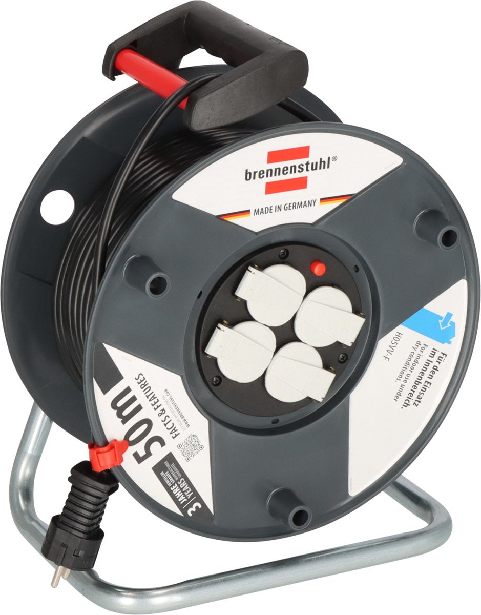 Brennerstuhl garant e enrouleur de câble (câble de 50 m en noir, plastique spécial, pour usage intérieur, fabriqué en Allemagne)