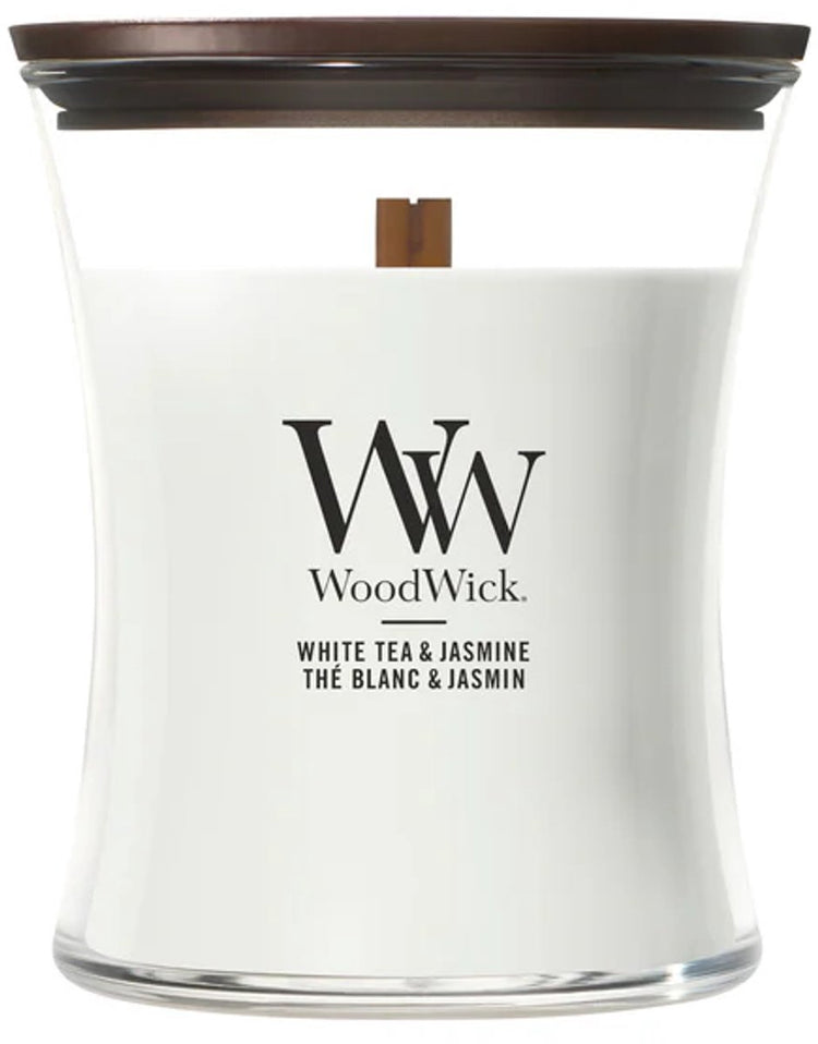 Bougie parfumée moyenne Woodwick Hourglass - Thé blanc jasmin - 60 heures de combustion