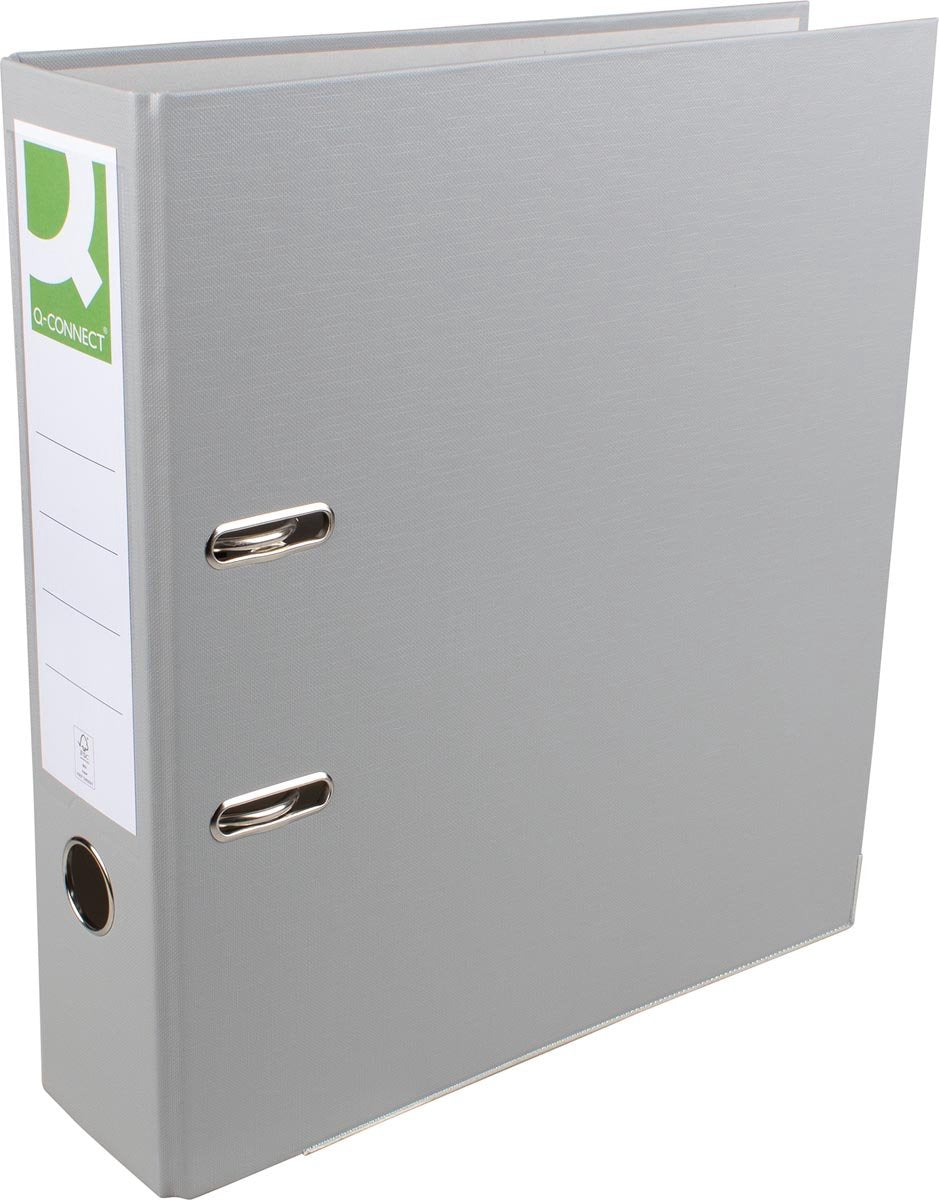 Classeur Q-connect, pour ft a4, en pp et papier, avec bord de protection, dos de 8 cm, gris