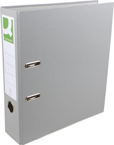 Classeur Q-connect, pour ft a4, en pp et papier, avec bord de protection, dos de 8 cm, gris