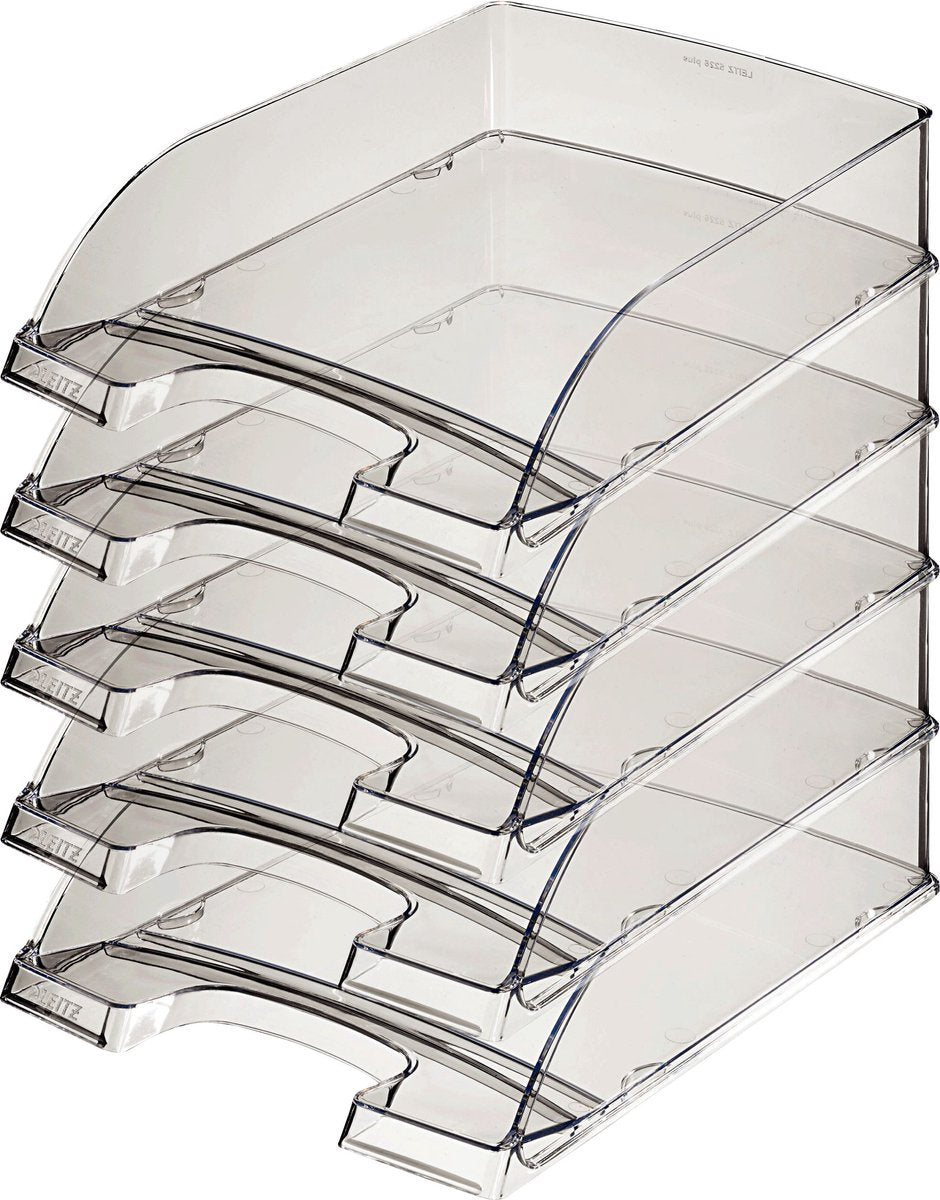 Corbeille à courrier Leitz plus A4 verre fumé transparent | 5 pièces