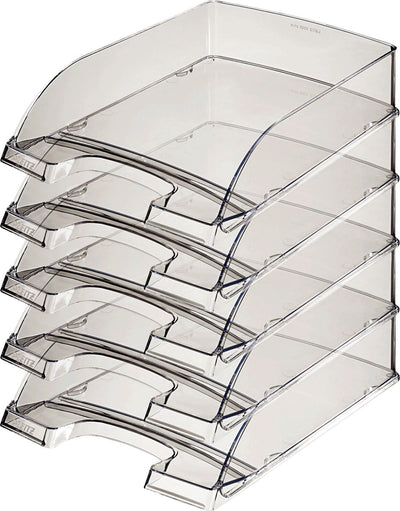 Corbeille à courrier Leitz plus A4 verre fumé transparent | 5 pièces