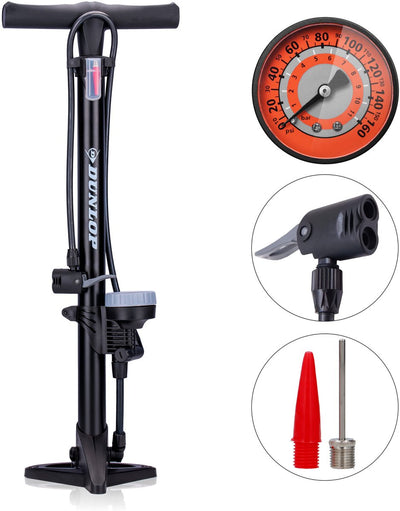 Dunlop Standing Bicycle Pump Version analogique METTRE ANALOGE METTRE DOUBLE VALVE NOIR
