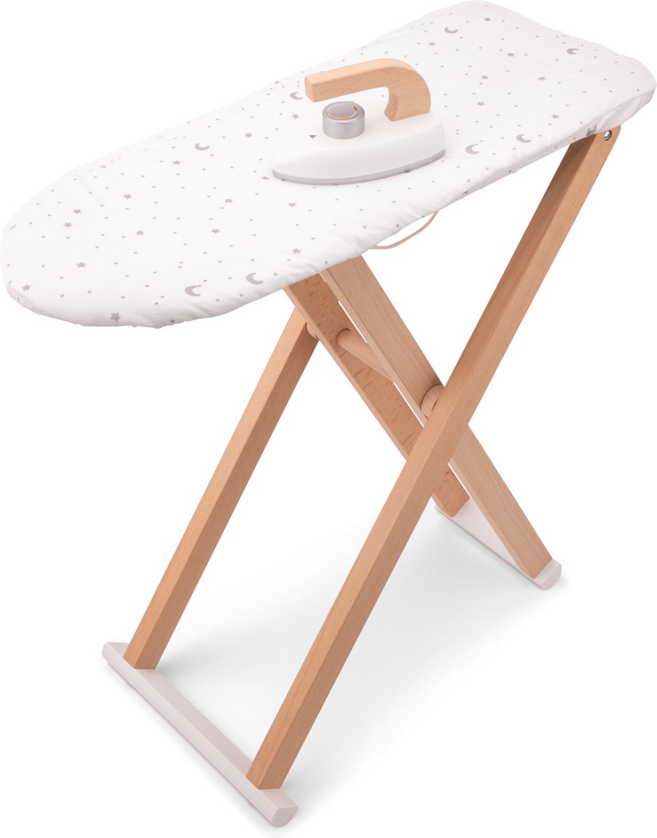 Woet ® Planche à repasser jouet en bois avec fer à repasser - Planche à repasser pliante pour enfants - FSC - Jeu de rôle domestique - à partir de 3 ans