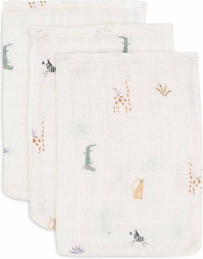 Jollein - gant de toilette hydrophile pour bébé - coton - 3 pièces - jungle jambo - gant de toilette pour bébé, débarbouillettes hydrophiles -15x20cm