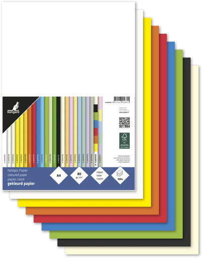 Papier Kangaro - format a4 - 80 grammes - pack assorti 100 feuilles - k-0041f415